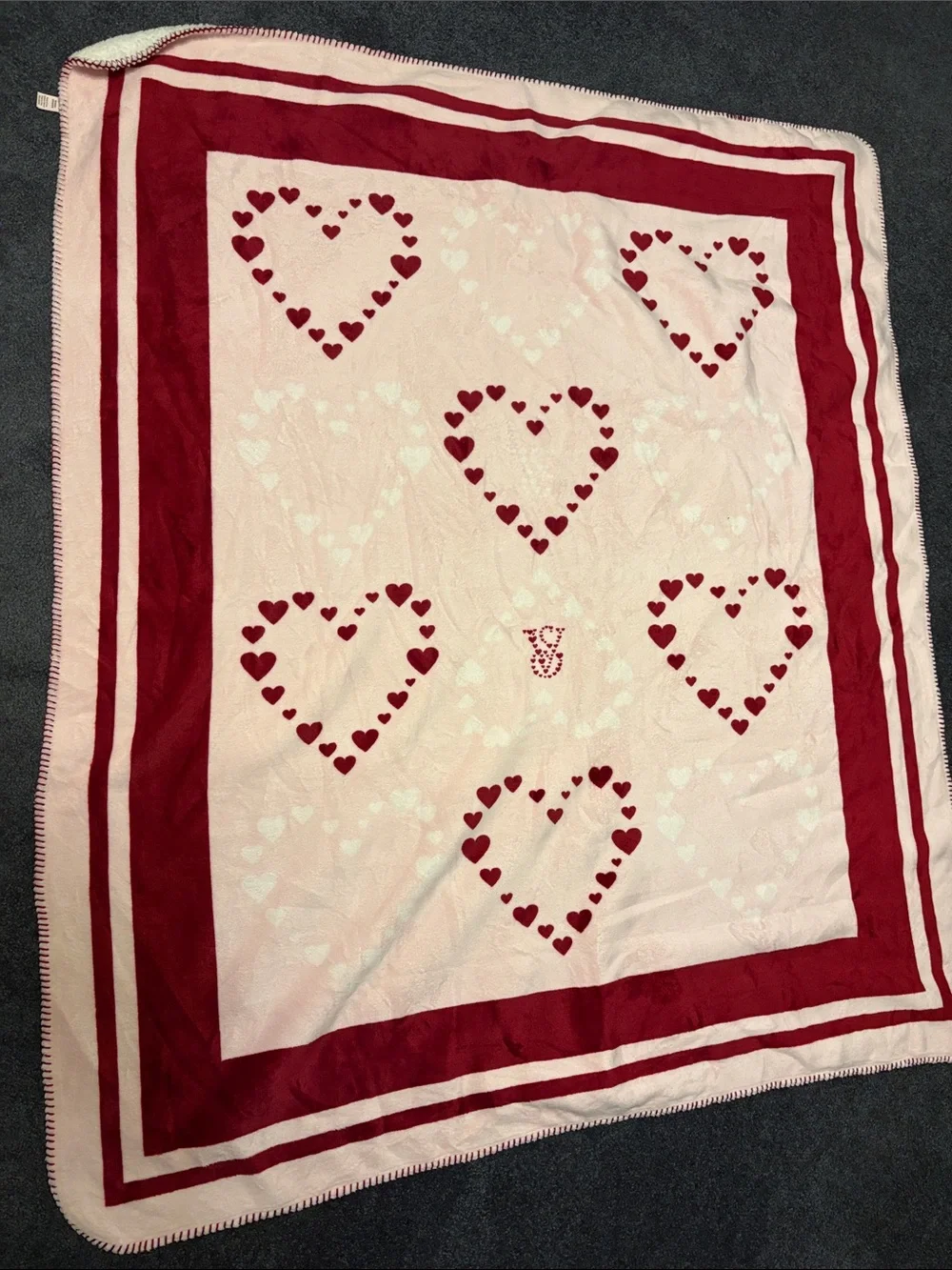 Victoria's Secret Red and White Heart Motif Throw Blanket